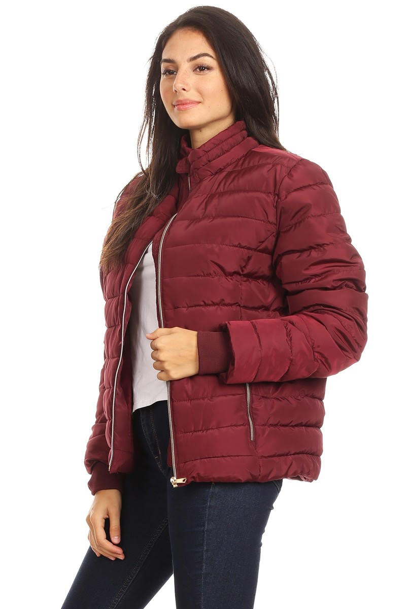 fitted waist puffer jacket